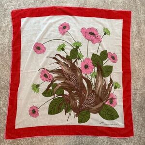 Leonardi Vintage Silk Scarf Red Border Pink Floral Square 33” Timeless